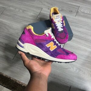 New Balance 990 Magenta and Gold Sneakers